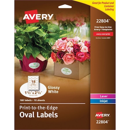 Avery Label, Oval, Glossy White, 180 180PK AVE22804